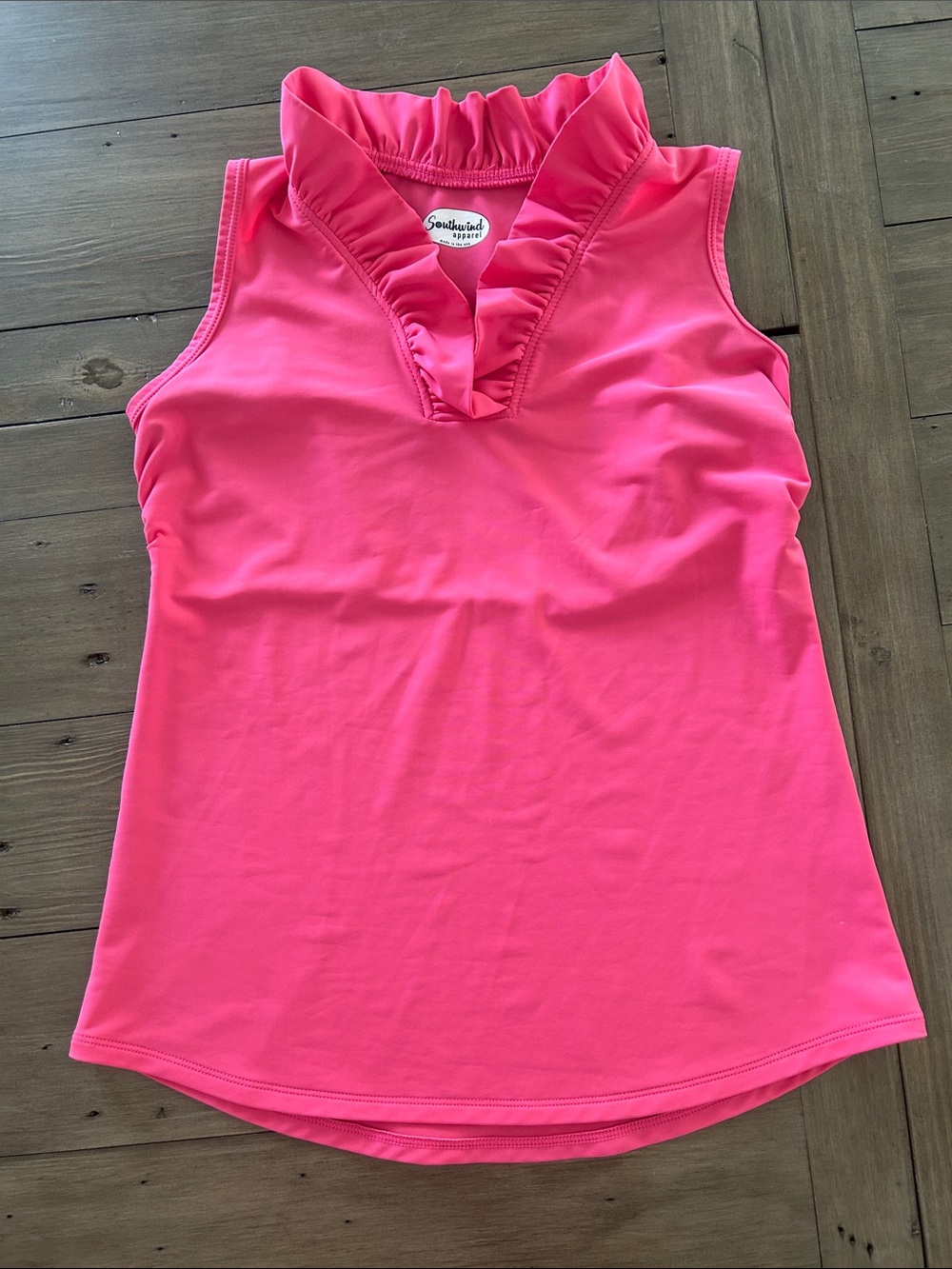 Southwind Apparel Pebble Beach Ruffle Top Flamingo Pink Sleeveless